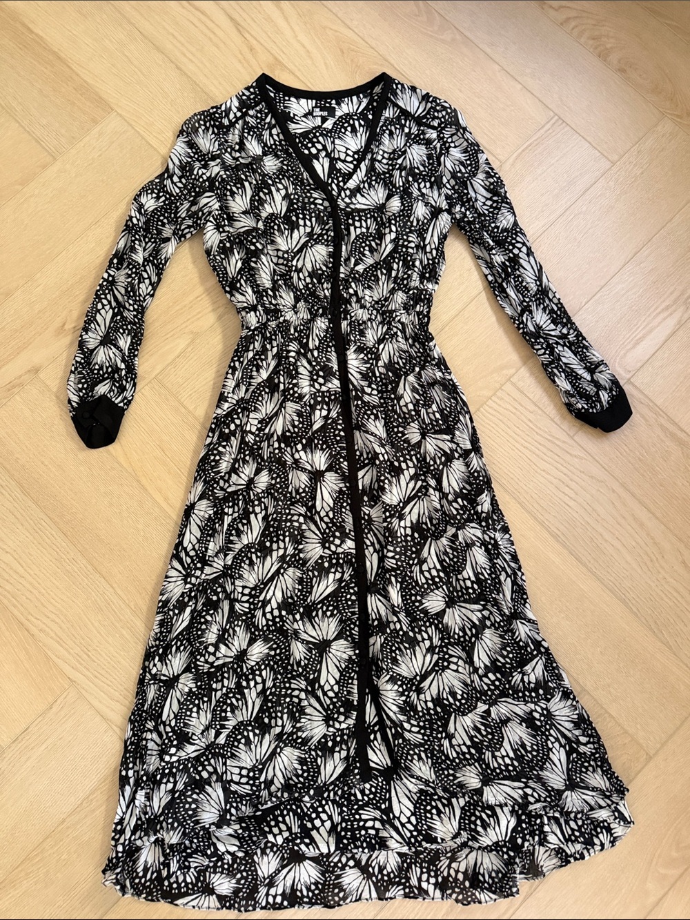 Kooples dress, layered, slight high low, v neck size 1
